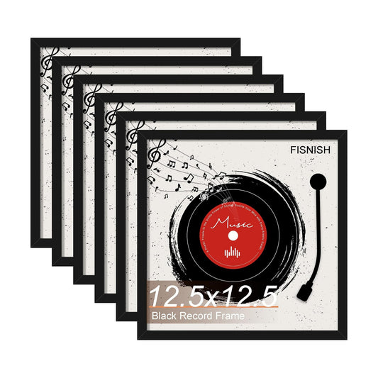 12.5x12.5 Vinyl Record Frame 6 Pack, Album Cover Frame Black | for Wall Hanging Display