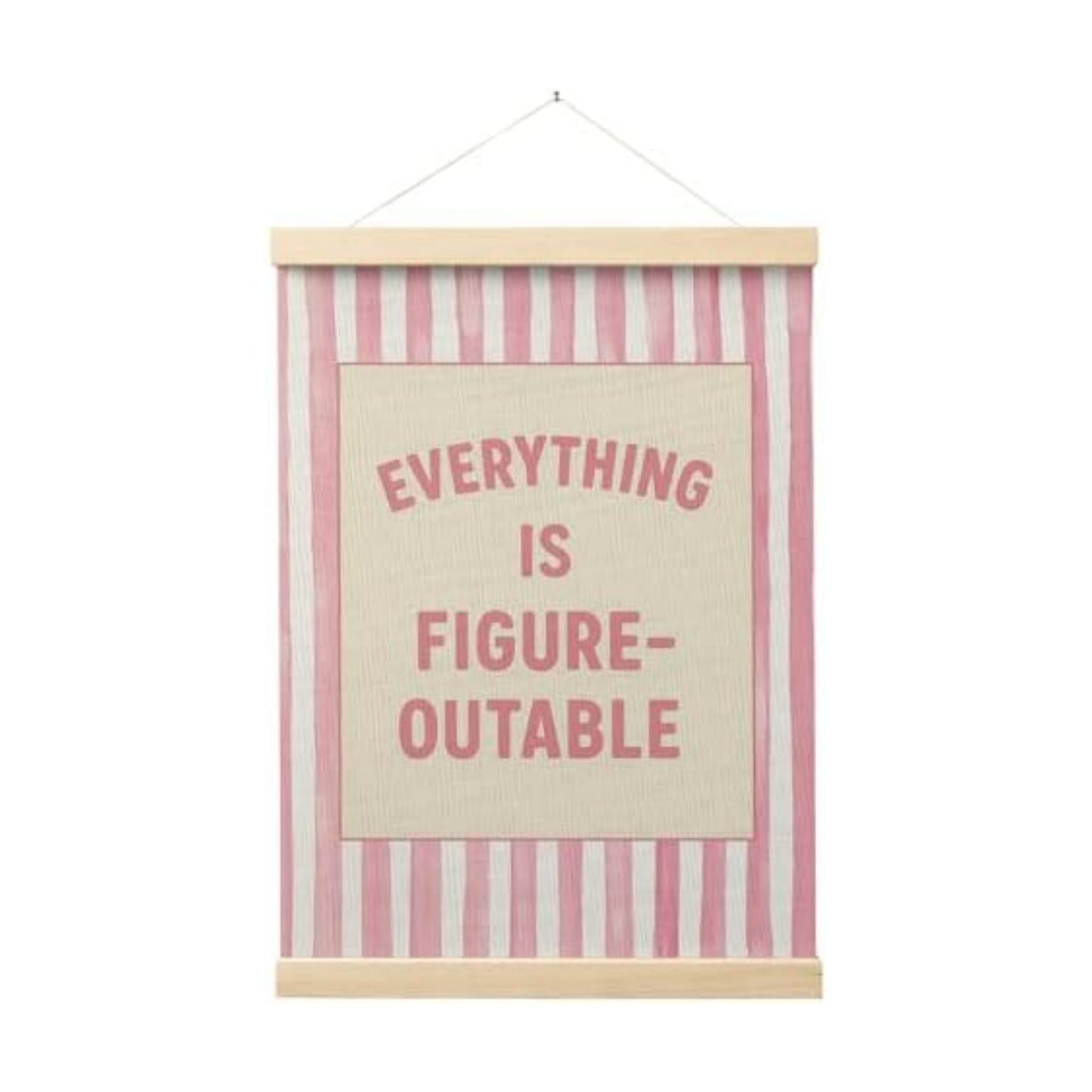 FGFK Preppy Pink Striped Everything Is Figureoutable Inspirational Framed hanging Canvas wall art Poster Prints office
