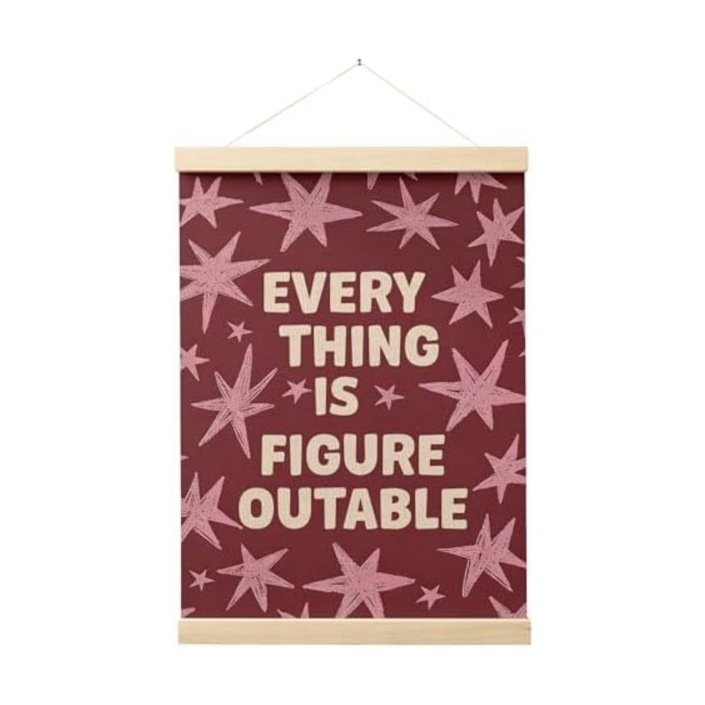 FGFK Everything Is Figureoutable Inspirational Wall Art Poster Hanger Frame, Retro Red and Pink Star Positive
