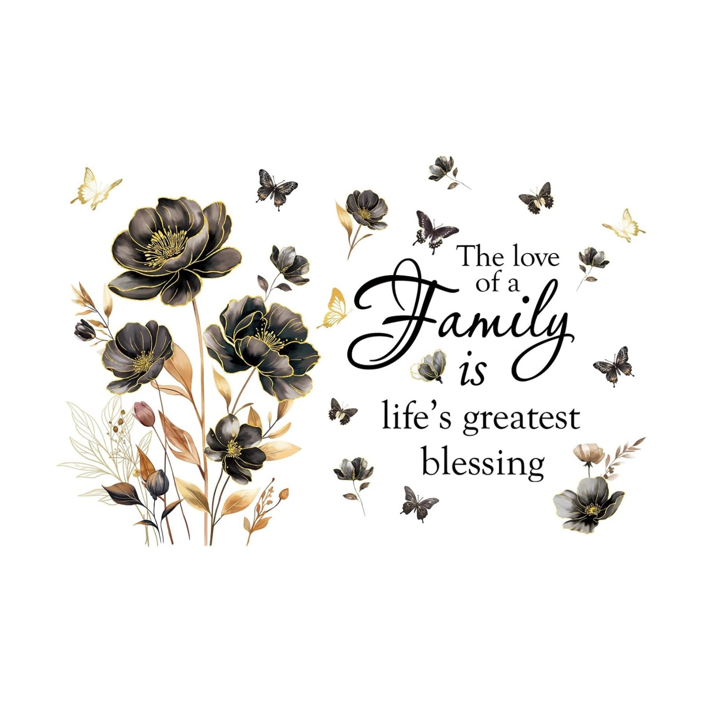 2 Sheets Family Wall Art Decal Floral Quote Family Life's Greatest Blessing Wall Stickers Removable