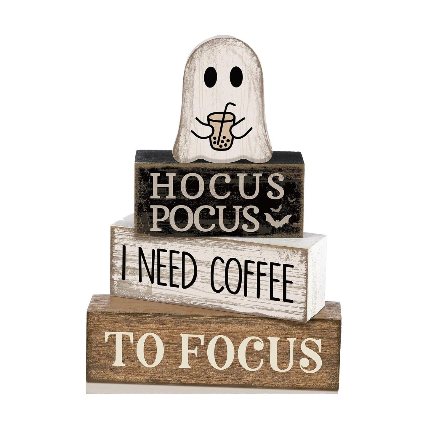 Lineshading 4 Pcs Wooden Tiered Tray Decor Ghost Coffee Block Signs