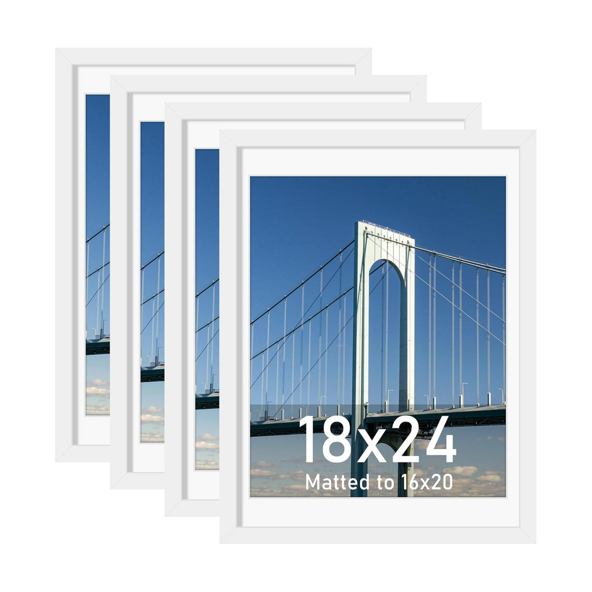 Wiscet 18x24 Poster Frame, White, 4 Pack | Display Picture 16x20 with Mat or 18x24 without Mat, Photo Frame for
