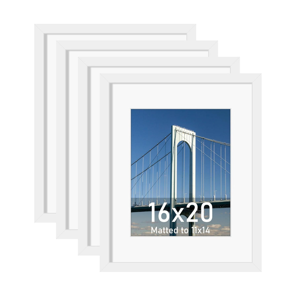 Wiscet 16x20 Picture Frame, White, 4 Pack | Display Picture 11x14 with Mat or 16x20 Poster Frame without Mat