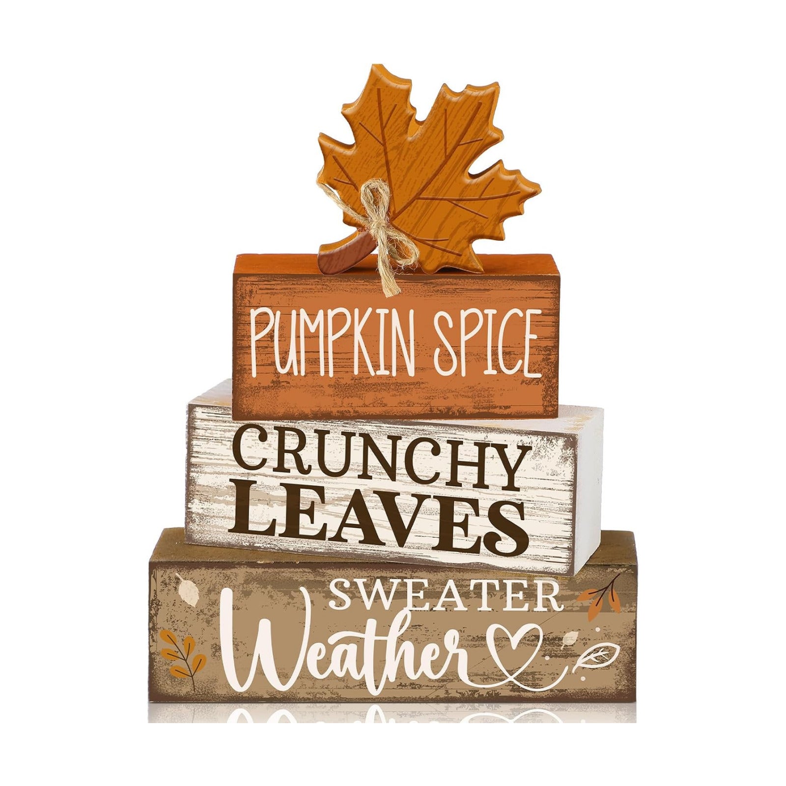 Moucuny 4 Pcs Fall Wooden Tiered Tray Decor Rustic Farmhouse Signs