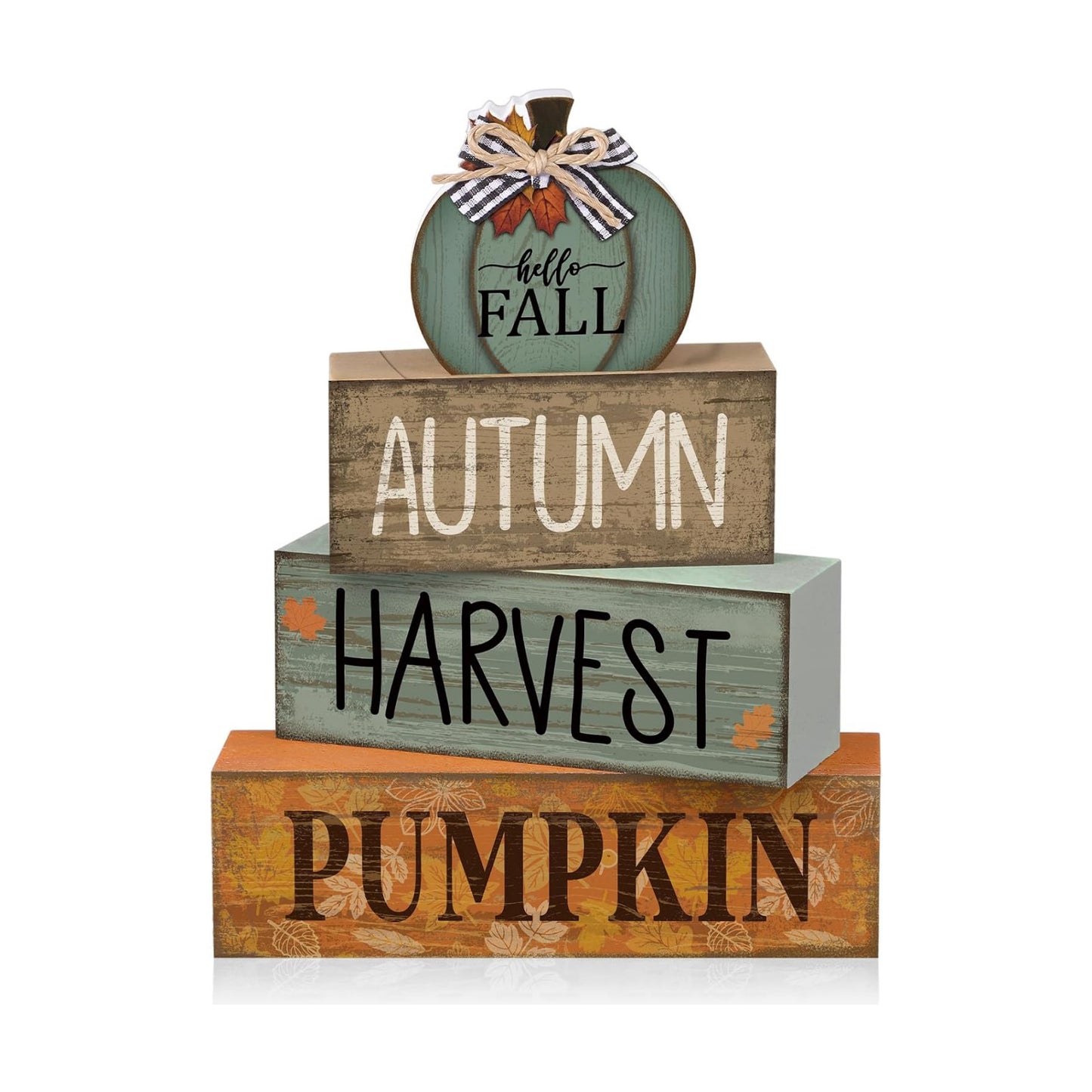 Lineshading 4 Pcs Fall Wood Block Signs Pumpkin Harvest Tiered Tray Decor