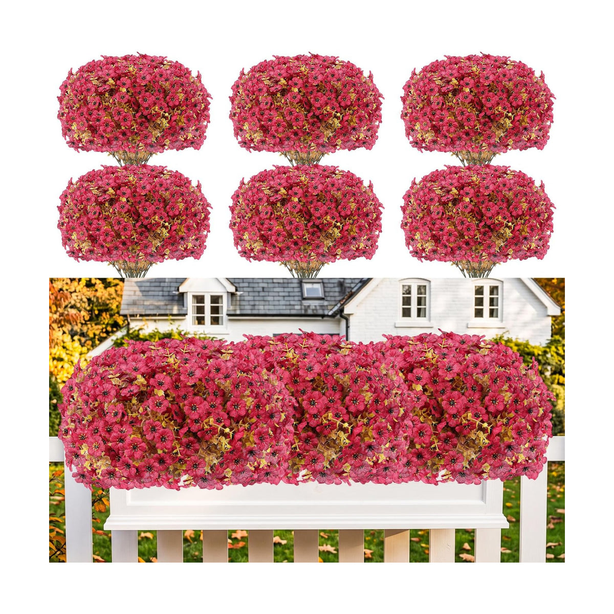 13 Bundles Artificial Fall Flowers Fake Mums for Outdoor(Dark Red)