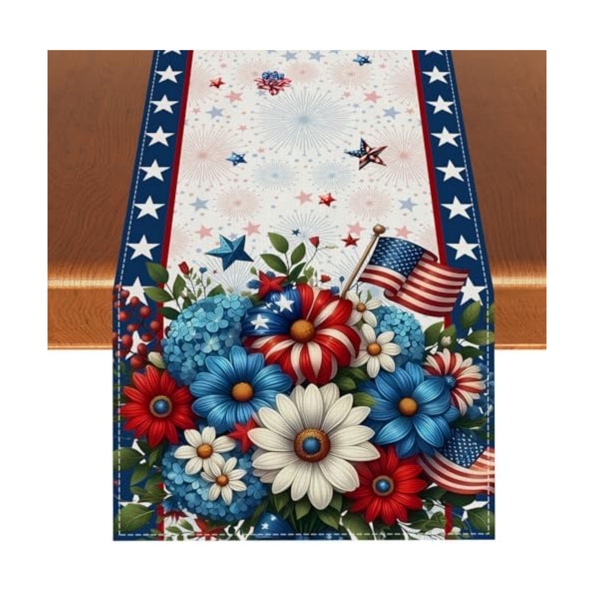 Memorial Day Patriotic 4th of July Table Runner,Red White and Blue Flowers Table Decor Veterans Day Independence Day Decorations and Supplies for Home Kitchen Table-13×60''