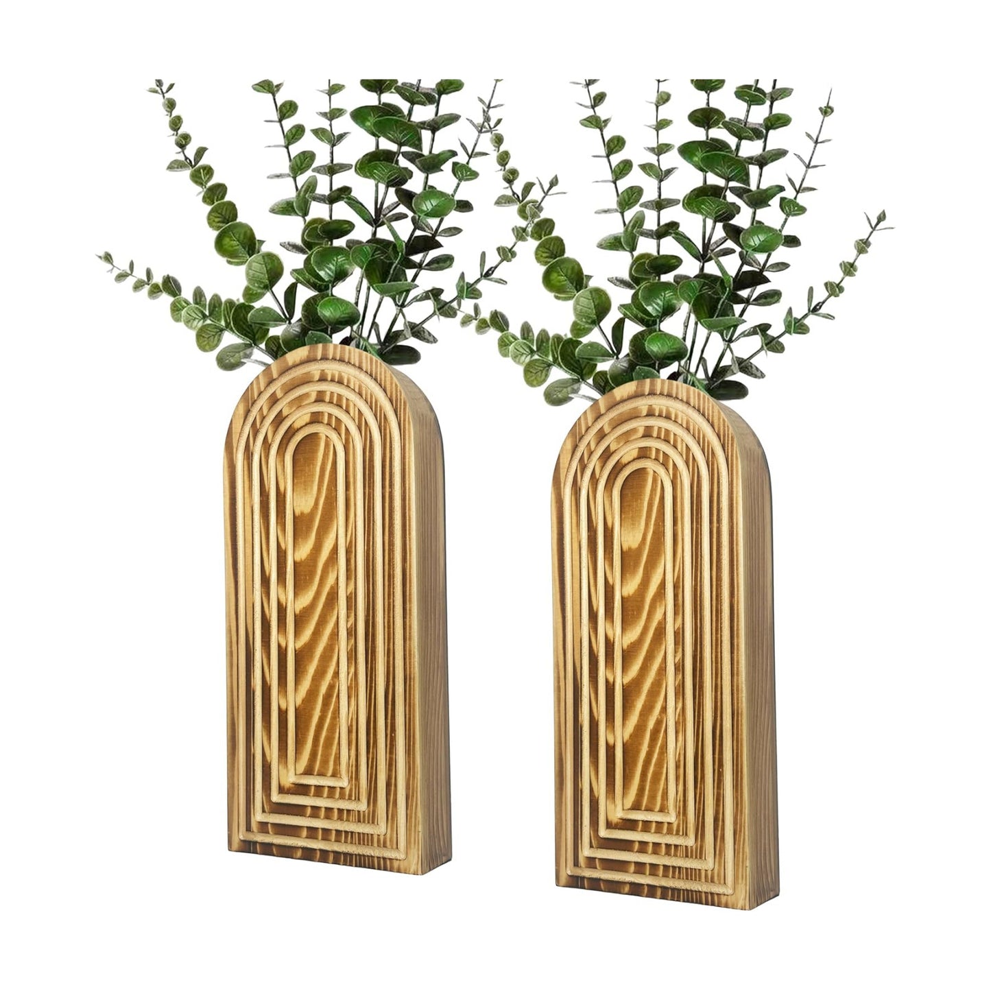 Wooden Wall Vase Set / Burnt Wood / Medium / Set of 2
