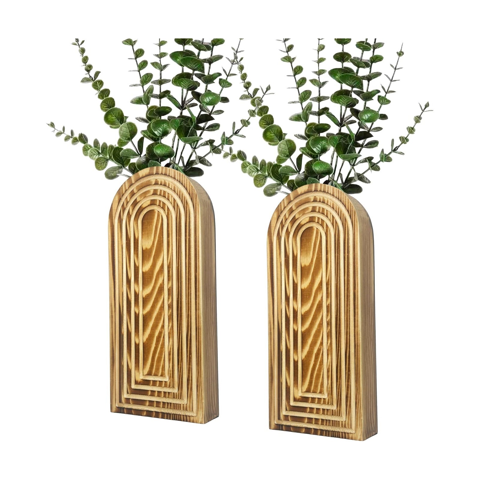 Wooden Wall Vase Set / Burnt Wood / Medium / Set of 2