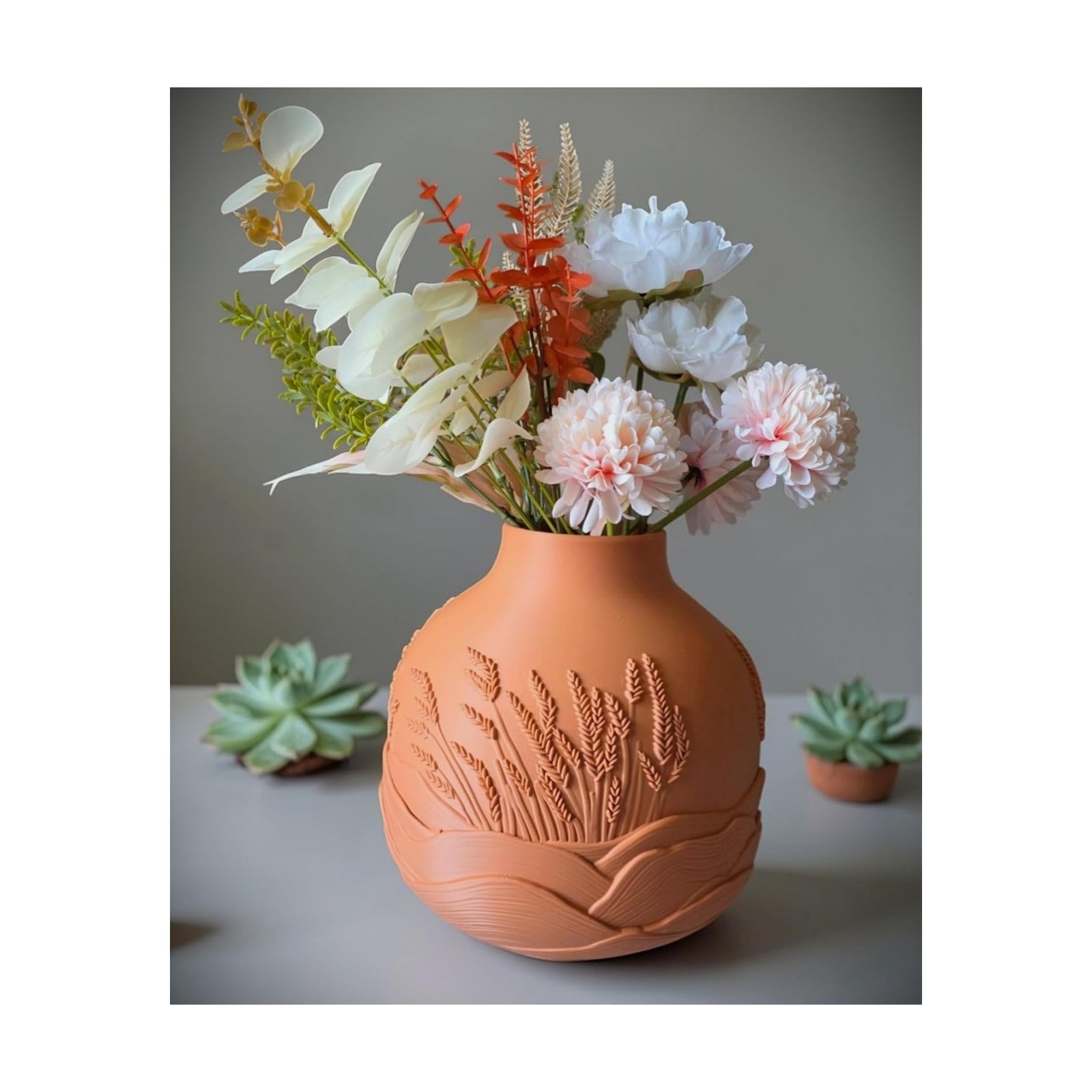 Sculptural 3D Printed Vase / 8.5 x 8 / Terracotta / Ivory