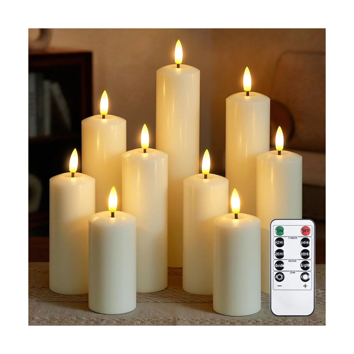 Pack of 9 Real Wax Pillars Flameless Candles with Remote, 400H Battery Operated Flickering LED 3D-Wick Warm Lights