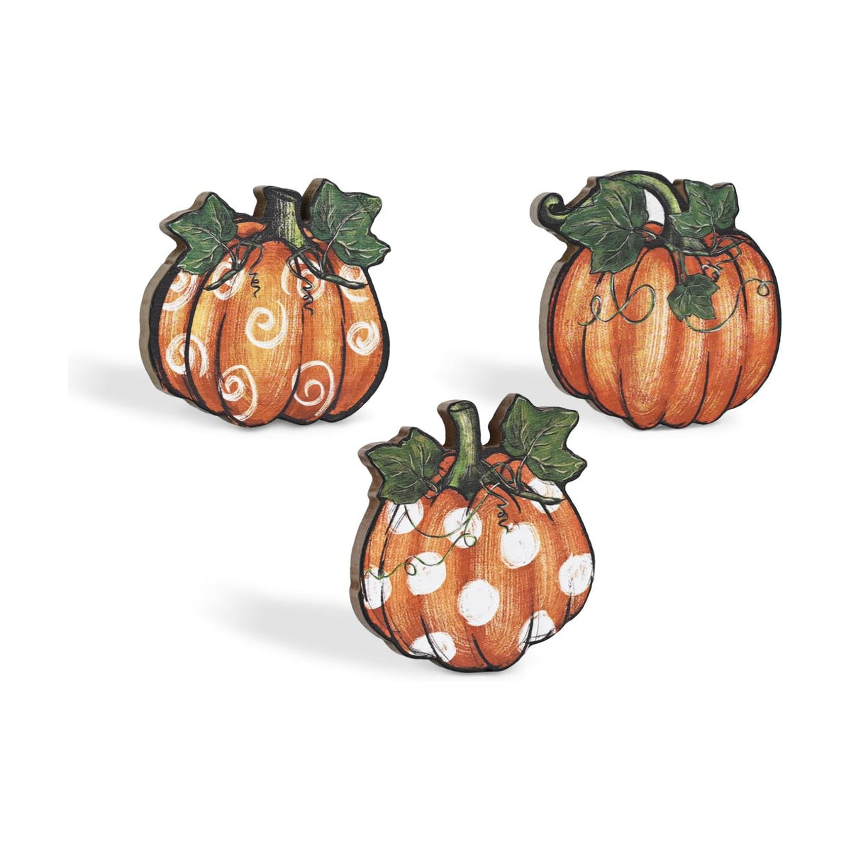 Smile Fall Wooden Tabletop Decor Set 3-Piece Patterned Pumpkin Table Topper Signs for Autumn Harvest Home Decor