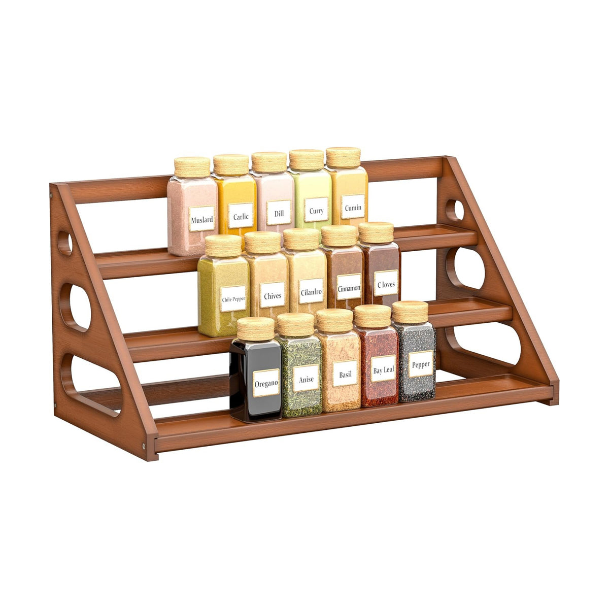 Spice Rack - Bamboo Wood Spice Rack Organization for Cabinet/Countertop - Brown