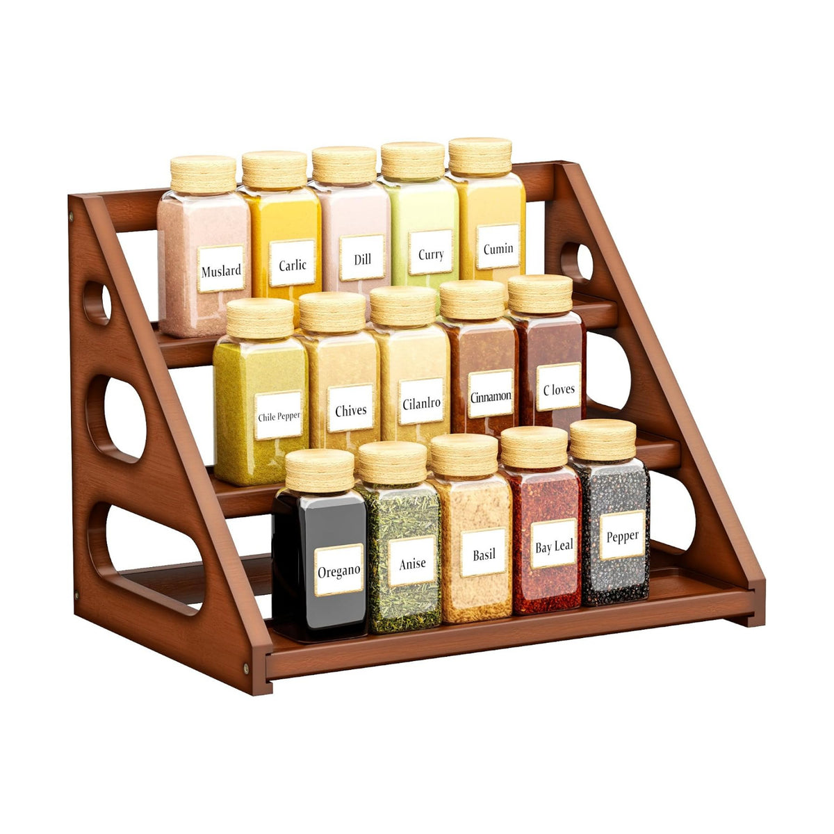 Spice Rack - Tiered Spice Rack Organization for Cabinet - 3 Tier Bamboo Display Spice Shelf for Countertop