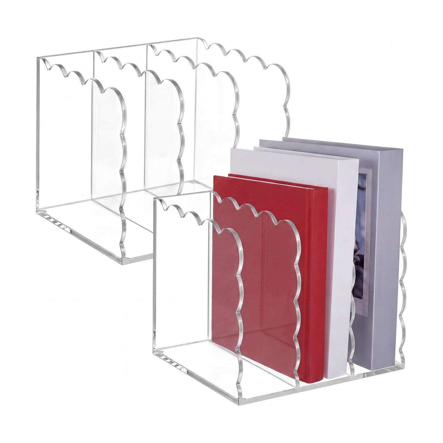 Scalloped Acrylic Magazine File Holder / Clear / Set of 2
