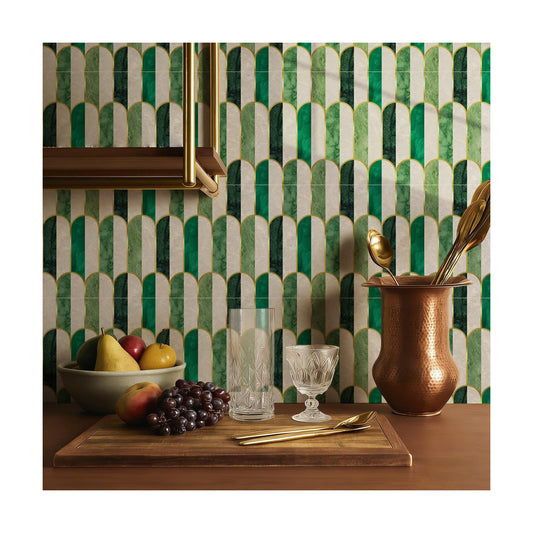 Holographic Emerald Art Deco Peel and Stick Backsplash / Arch Mosaic / 5.9 x 5.9 / 10 Sheet