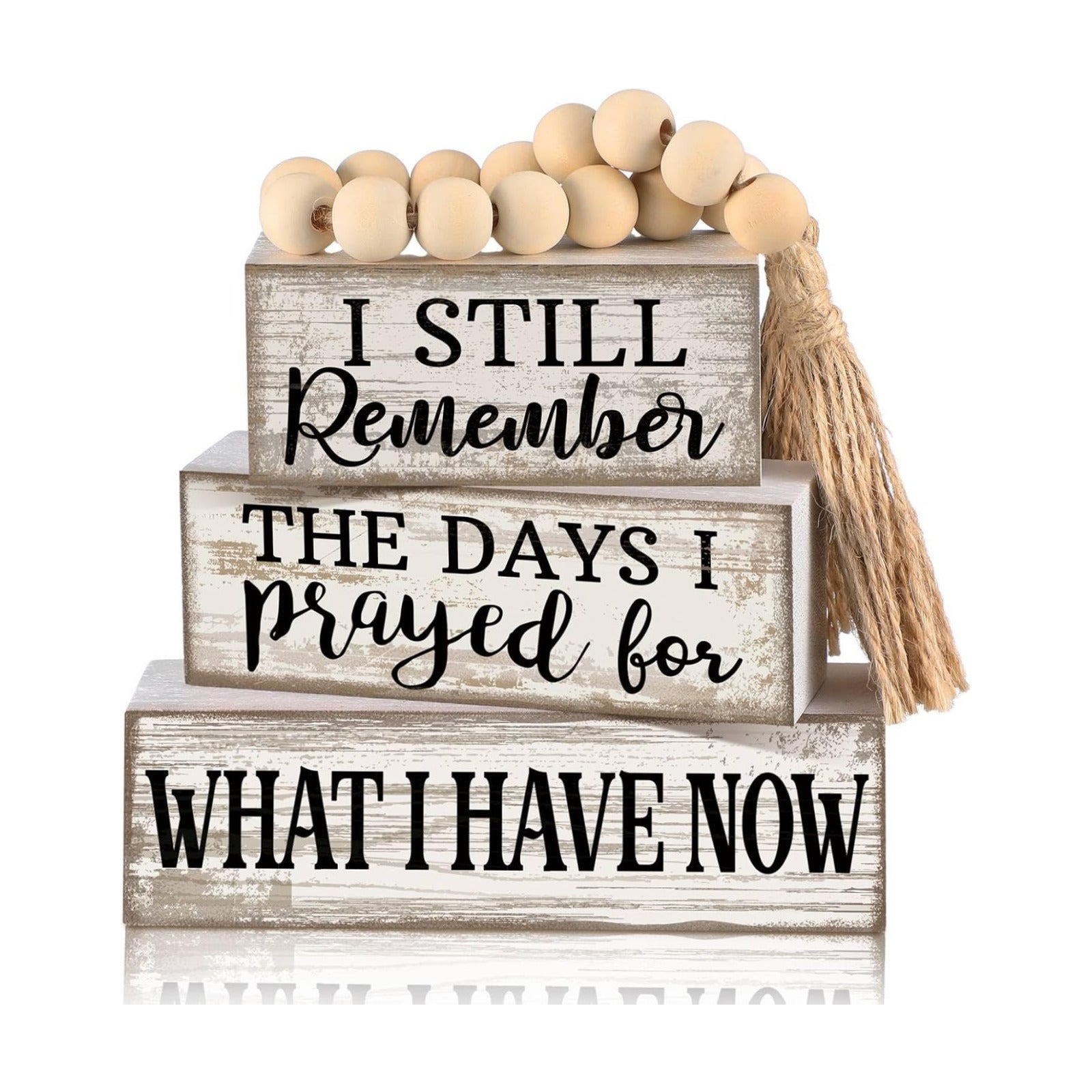 Farmhouse Wooden Tabletop Decor Rustic Retro Wood Bead Garland I Still Remember / Prayed / Set of 4