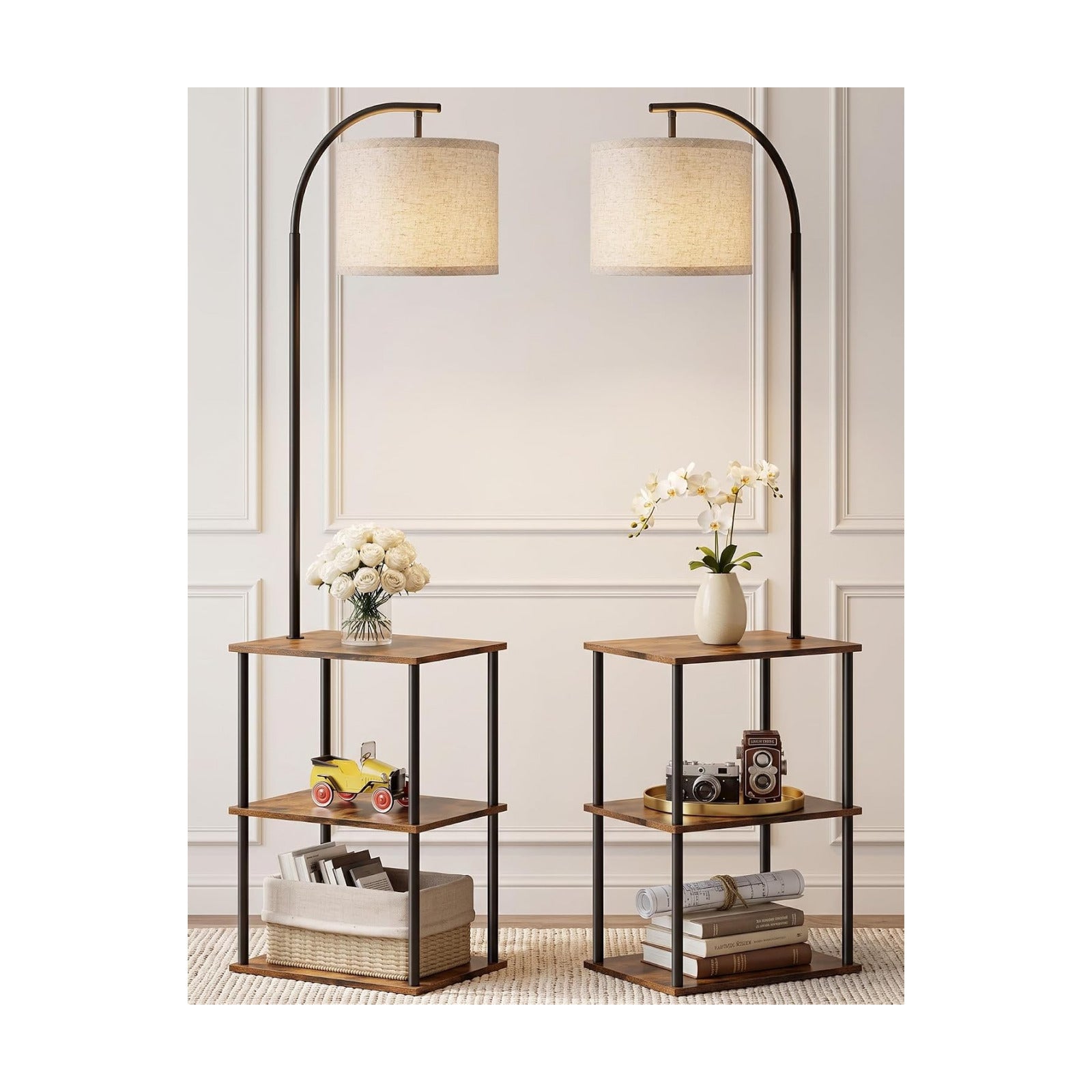 Floor Lamp with Table 2-Pack, Nightstands End Side Table for Living Room