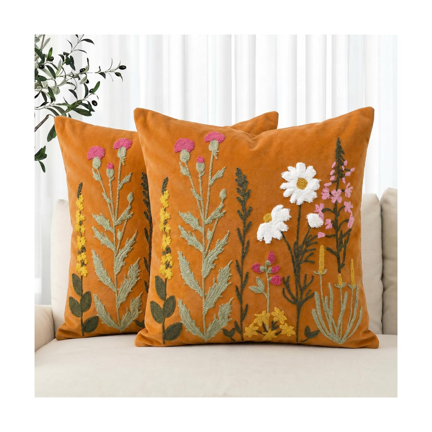 Colorful Flowers Decor / Caramel / 18 x 18 / Set of 2