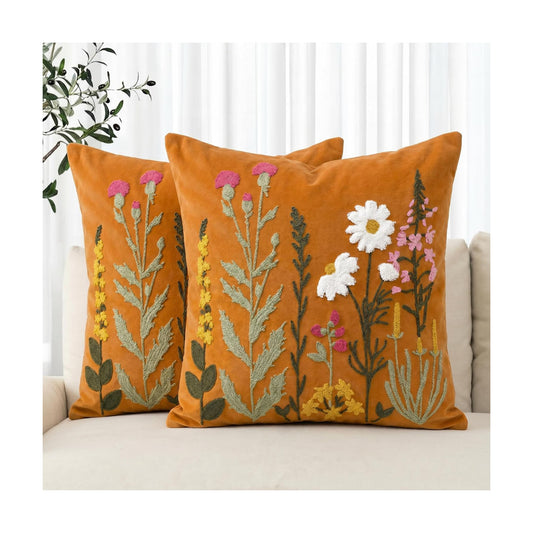 Colorful Flowers Decor / Caramel / 18 x 18 / Set of 2