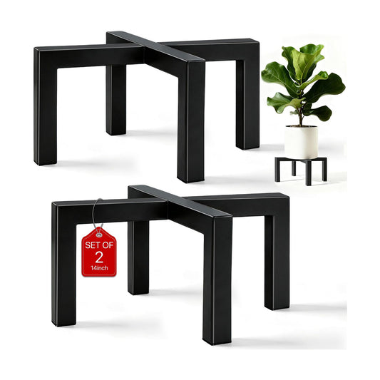 14" Metal Plant Stand Indoor Outdoor, 2 Pack, Heavy Duty Pot Risers | Short Flower Pot Stands, Low Profile Plant Riser