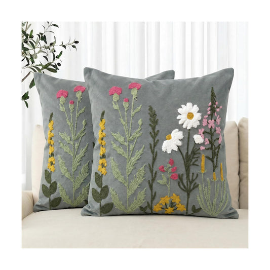 Colorful Flowers Decor / Gray / 18 x 18 / Set of 2