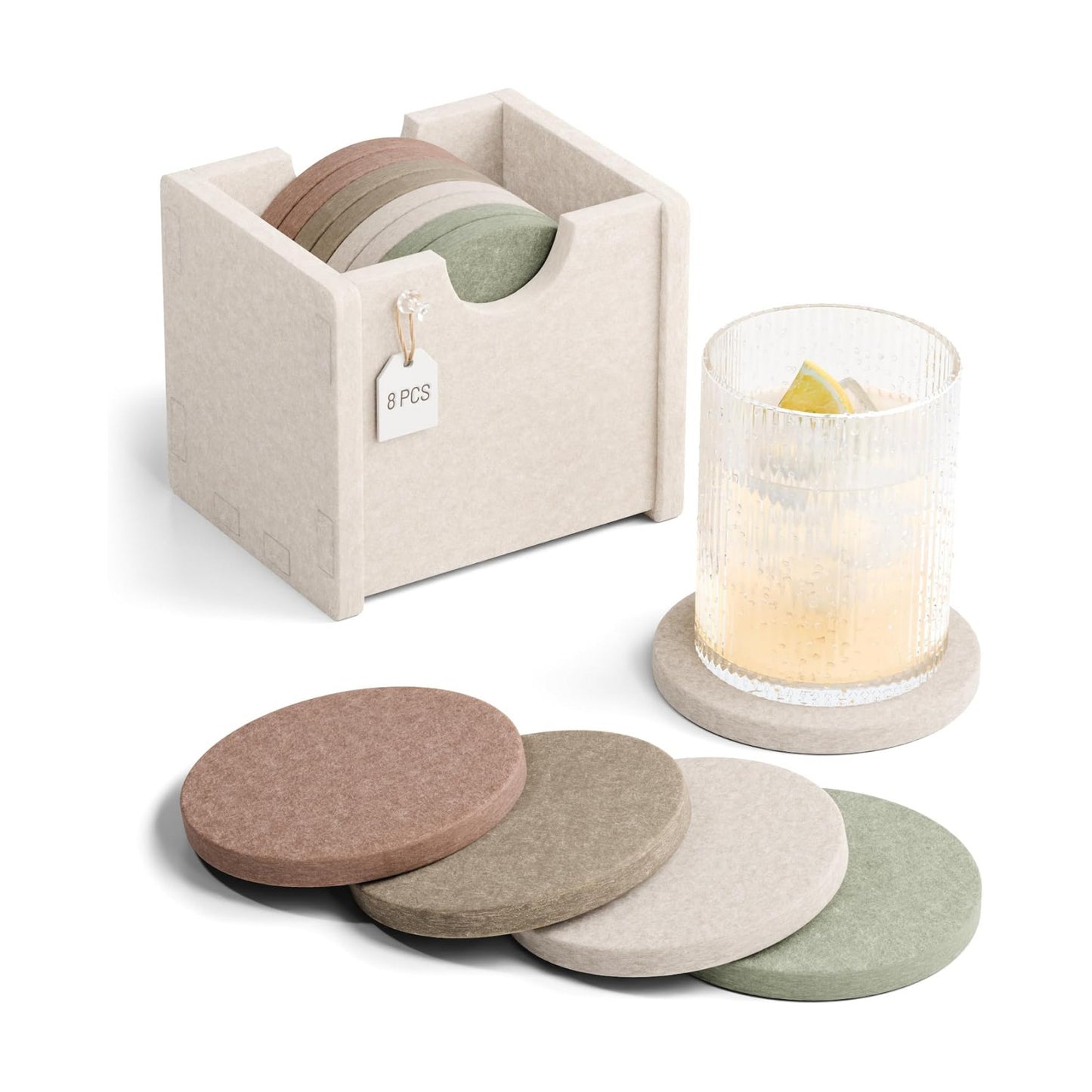 Holder / Felt Coasters for Drinks / Boho / Round - 8 Count / Set of 8