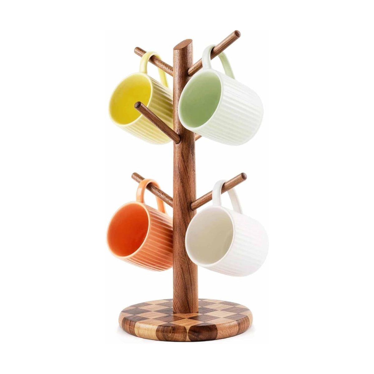 Natural Wood Mug Holder for Counter Top, Acacia Wood Coffee Mug Tree | Non-Slip Wooden Mug Organizer for Kitchen