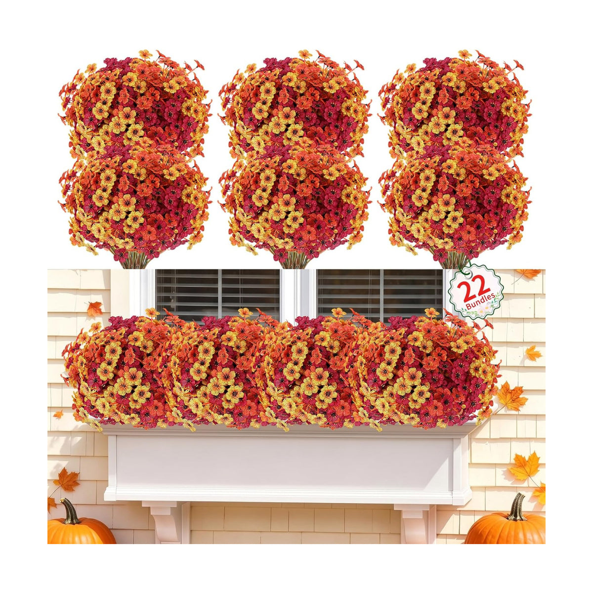 Powbrace 22 Pack Artificial Fall Flowers Mums for Outdoor Indoor(Fall Mix)