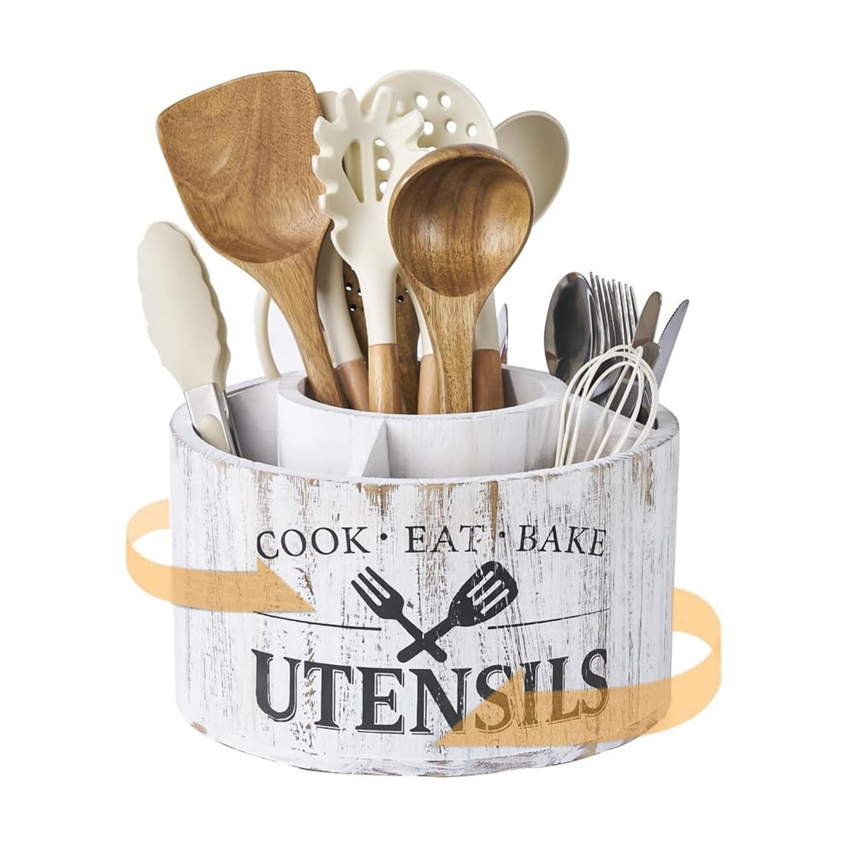 10.2 Inch Extra Large 360° Rotating Utensil Holder | Farmhouse Kitchen 5 Compartments, Lazy Susan Utensil Crock for