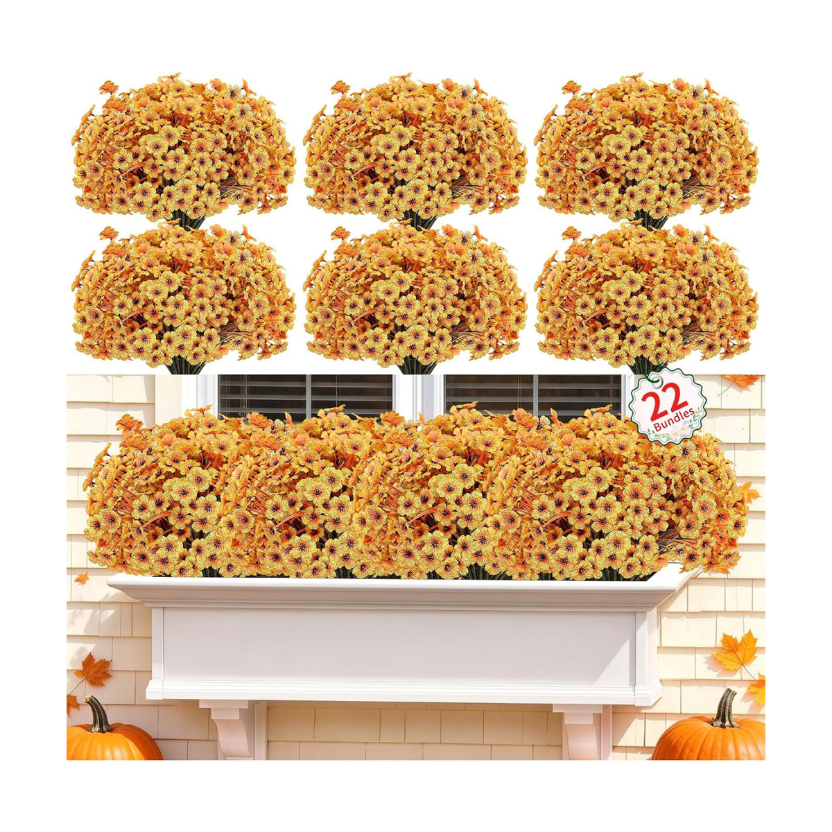 22 Pack Artificial Fall Flowers Mums for Outdoor Indoor(Fall Yellow)