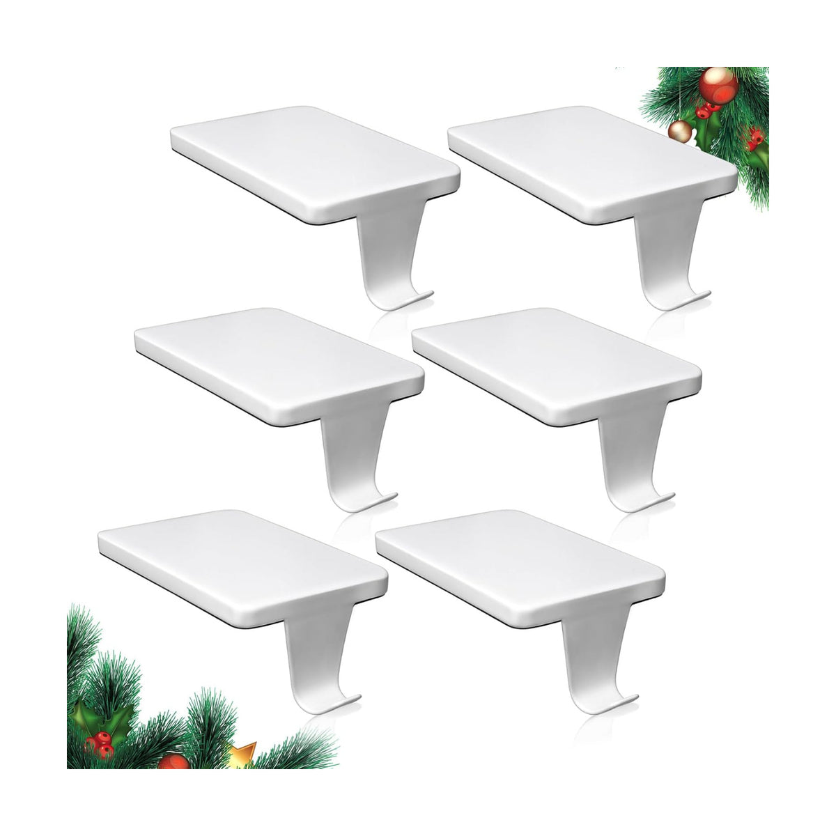 HMASYO Christmas Stocking Holders for Mantle, Set of 6 White Heavy Duty Cast Iron Stocking Hangers Base, Low Profile Weighted Stocking Holder Hooks for Fireplace Tabletop Shelf Christmas Decorations
