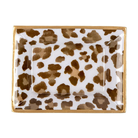 Jewelry Tray / Leopard Cream Enameled Rectangle Catch All Tray / Cream Leopard / Rectangular