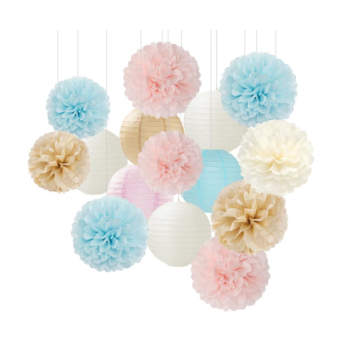 Light-Blue Pink Champagne Gender-Reveal Party-Decorations - 15pcs Boy Or Girl Paper Flowers Tissue Pom Poms Lanterns Streamers,Birthday Bear Baby Shower Neutral Hanging Supplies Decor Hugfond