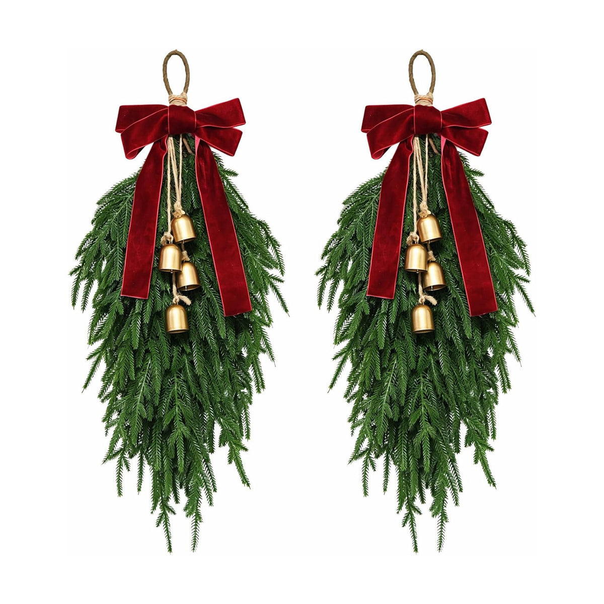 Christmas Teardrop Swag, Christmas Pine Needles Front Door Wreath,Bow Bells