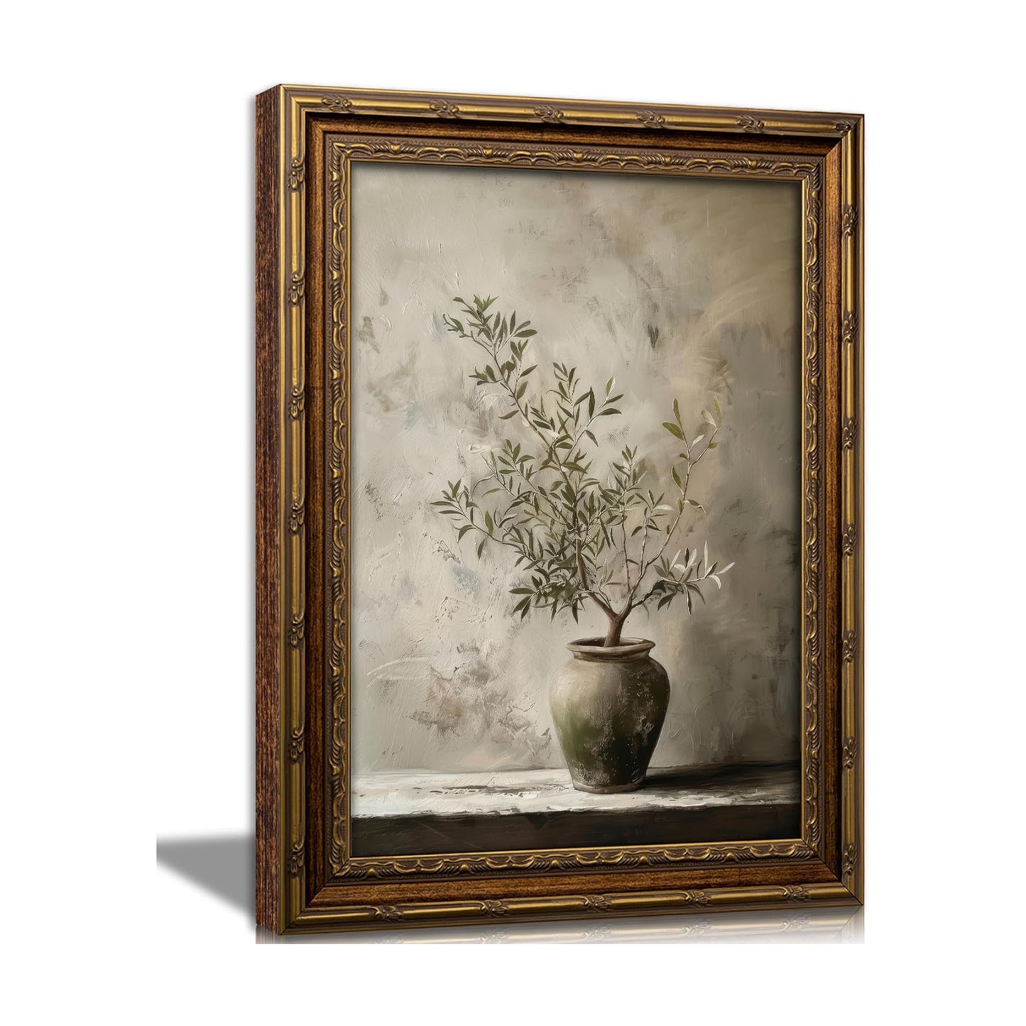 Neutral Botanical Potted Plant / Olive Tree 1 / 11L"X9W / Gold