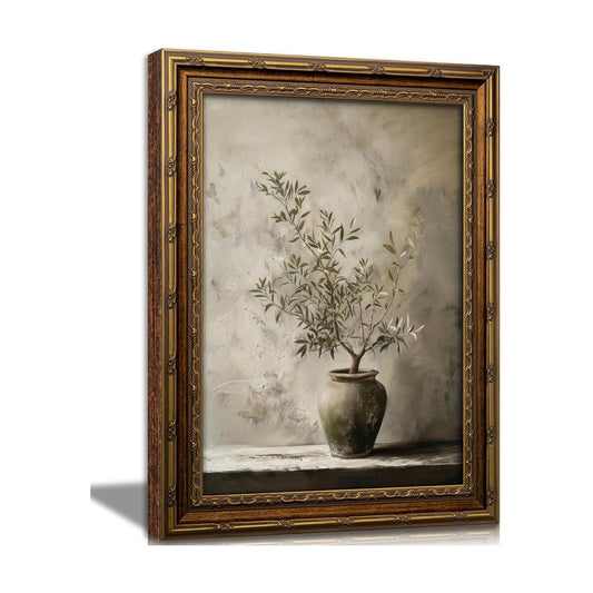 Neutral Botanical Potted Plant / Olive Tree 1 / 11L"X9W / Gold