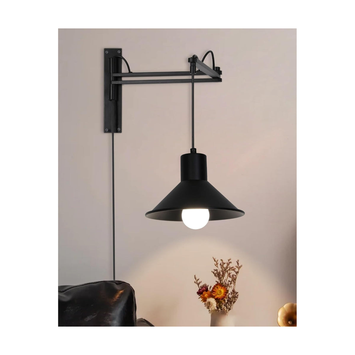 Plug in Wall Sconces, Swing Arm Wall Lamp with Dimmable Switch, Wall Sconce with Plug in Cord for Bedside Bedroom