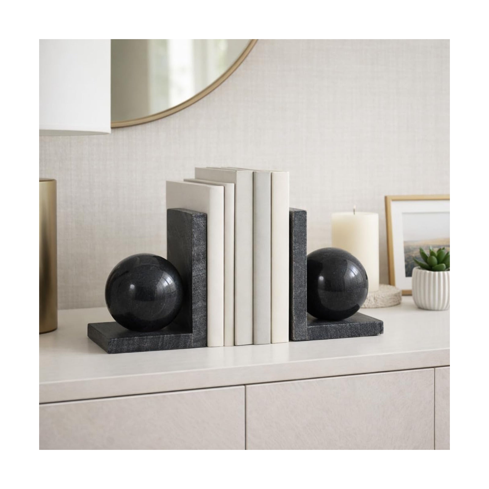 Modern Marble Bookends / Black
