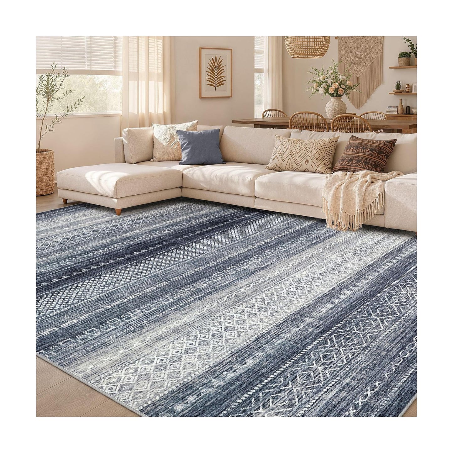 6x8 Area Rugs Living Room: Washable Boho Large Neutral Soft Rug Modern Stain Resistant Moroccan Indoor Non Slip Floor