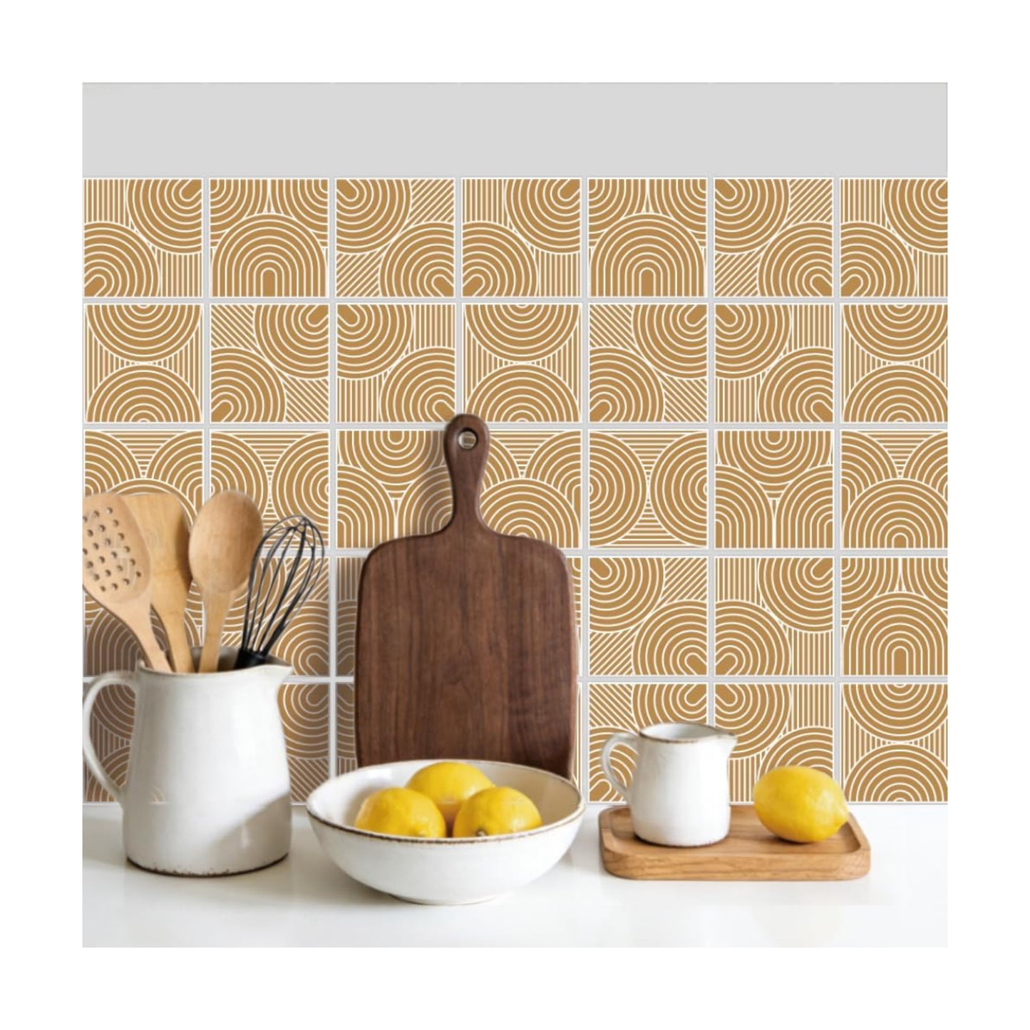 Modern Geometry Tile Sticker Arch Patterns Peel and Stick Wall Tile / Brown / 4 x 4 / Set of 36