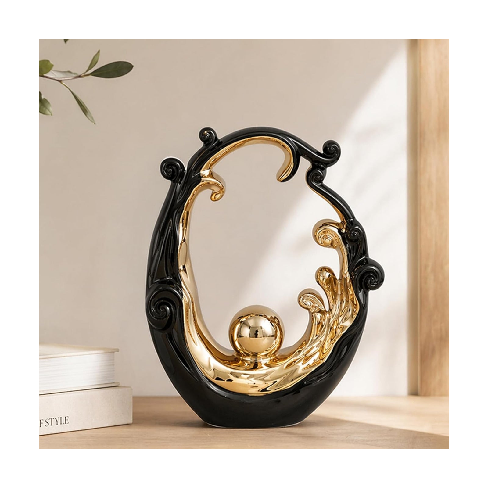 Black and Gold Modern Tabletop Statue Wave-Inspired / Black Gold
