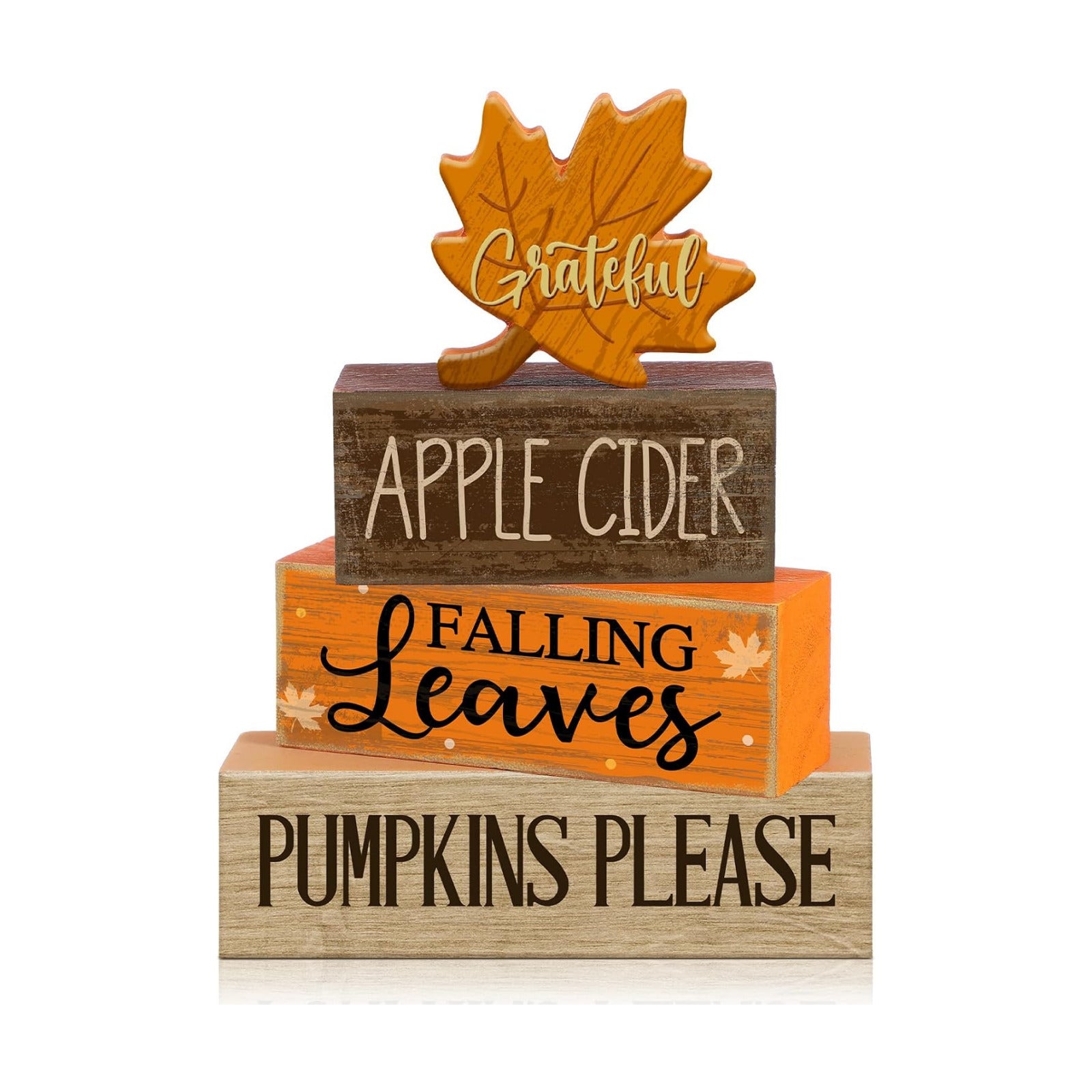 Moucuny 4 Pcs Fall Wooden Block Signs Tiered Tray Decor, Grateful