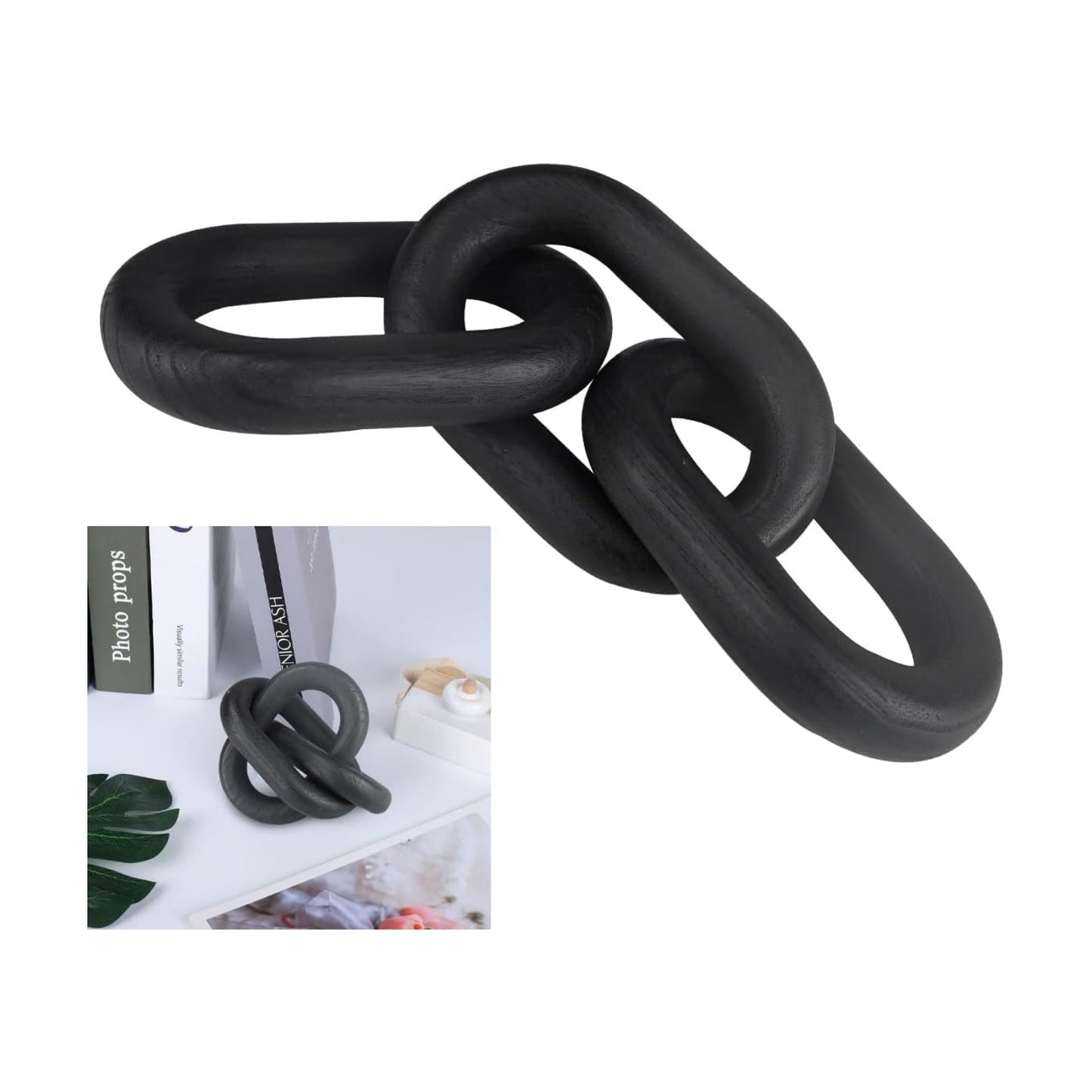 Wood Knot Decor 3-Link Wooden Chain Link Accent / Black