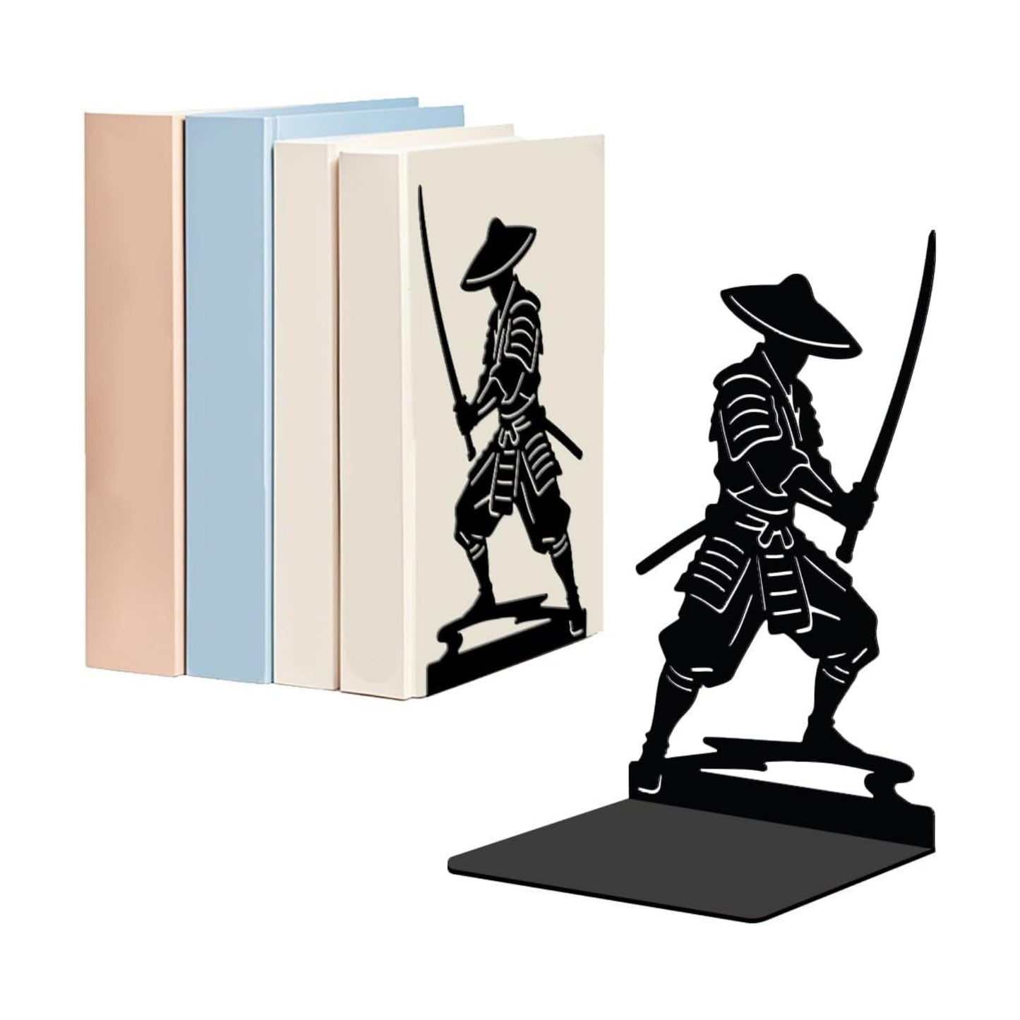 Japanese Anime Warrior Heavy Duty Metal Book Ends for Men / Japanese Samura / Black