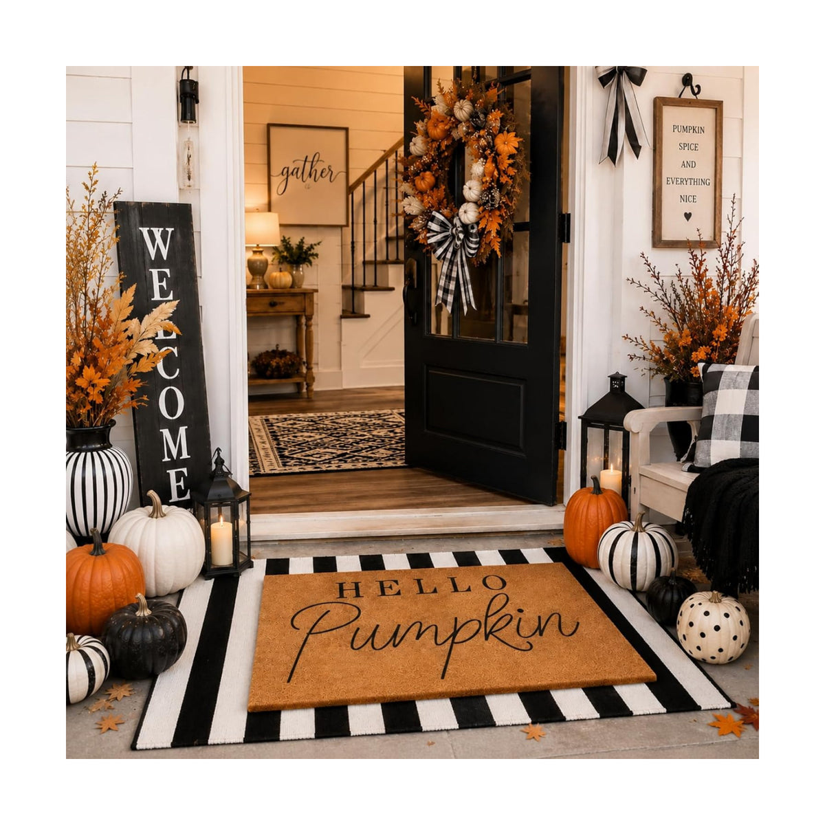 Tinideya 2 Pcs Halloween Hello Pumpkin Doormat, Black