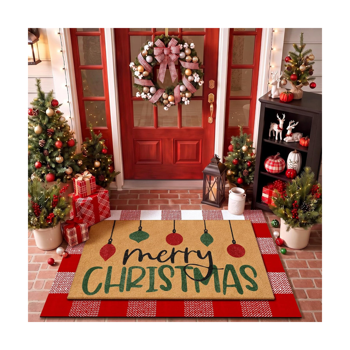 Tinideya 2 Pcs Christmas Layered Doormat Set, Merry Christmas Ornaments