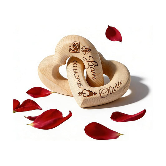 Romantic Wooden Knot / Personalized Interlocking Wooden Hearts