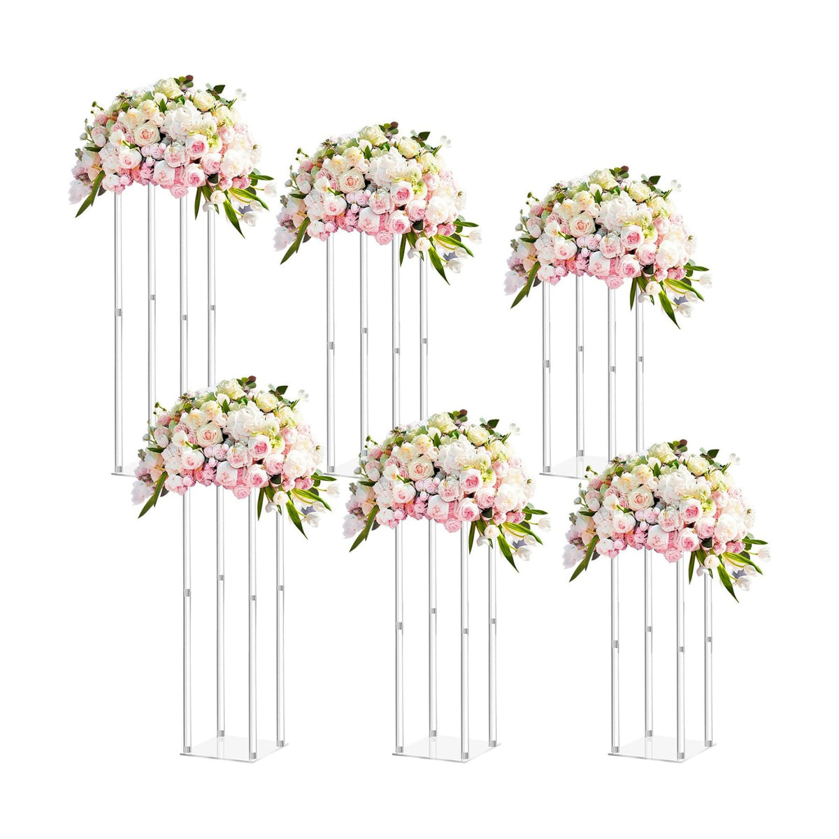 Geetery 6 Pieces Tall Acrylic Vase Wedding Centerpieces Clear Flower Stand Column Geometric Floral Vase Elegant Display