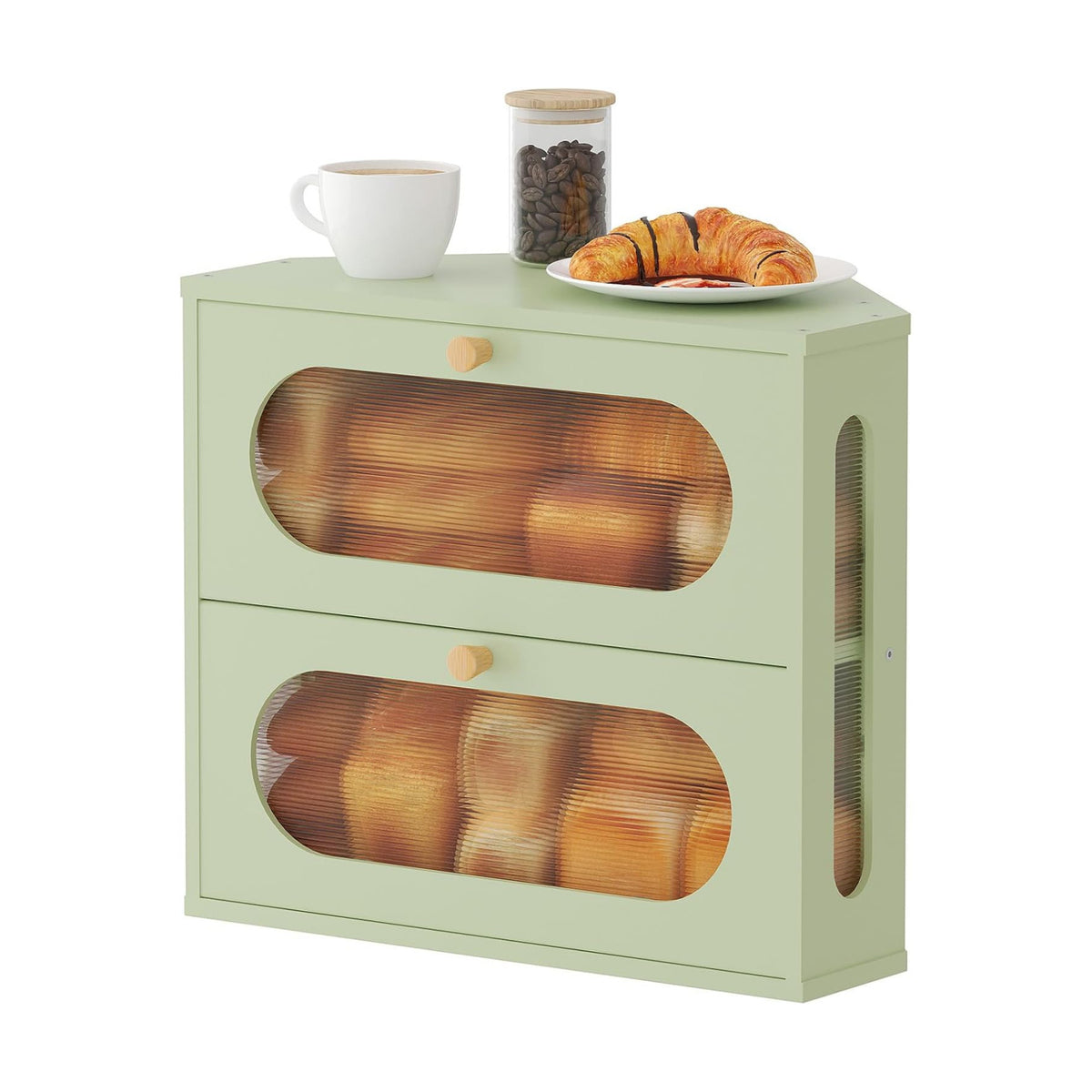 Corner Bread Box for Kitchen Countertop, 2026 New Double Layer Bamboo Bread Storage Bin, Large Bread Container for